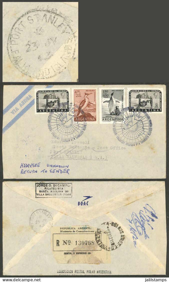 FALKLAND ISLANDS: Registered Cover With Special Postmarks Of "X Anniversary Of The First Naval Post Office In Argentine  - Islas Malvinas