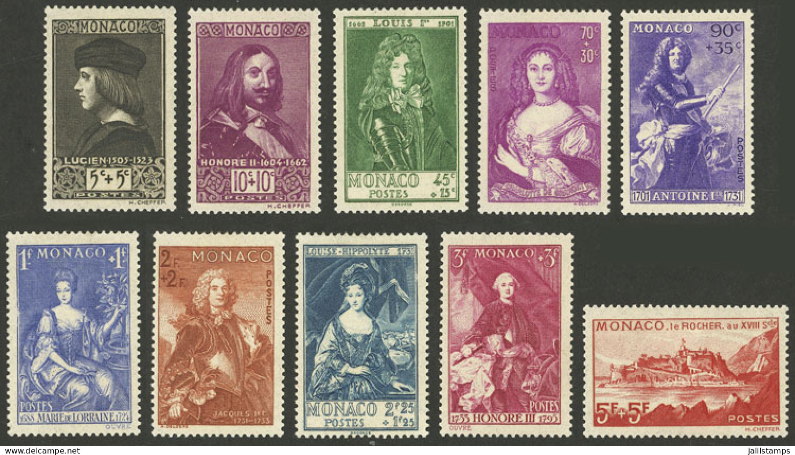 MONACO: Yvert 185/194, 1939 Princes And Princesses, Cmpl. Set Of 10 Mint Values, Very Fine Quality! - Autres & Non Classés