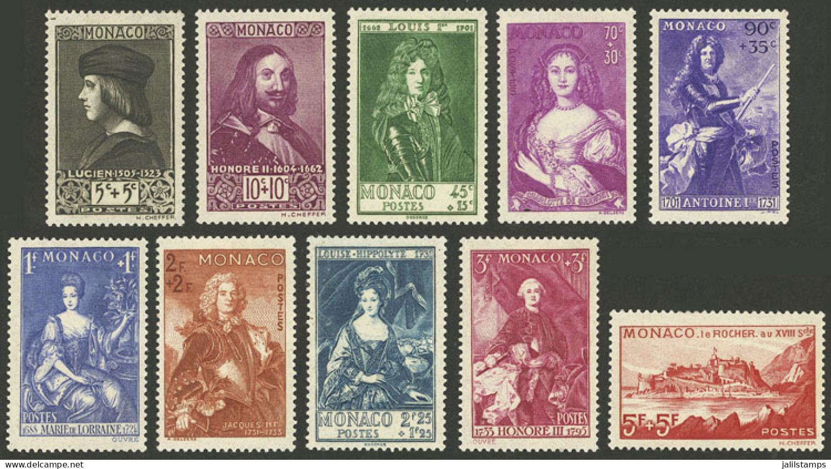 MONACO: Yvert 185/194, 1939 Princes And Princesses, Cmpl. Set Of 10 Mint Values, Very Fine Quality! - Other & Unclassified