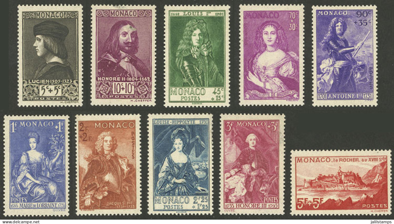 MONACO: Yvert 185/194, 1939 Princes And Princesses, Cmpl. Set Of 10 Mint Values, Very Fine Quality! - Sonstige & Ohne Zuordnung