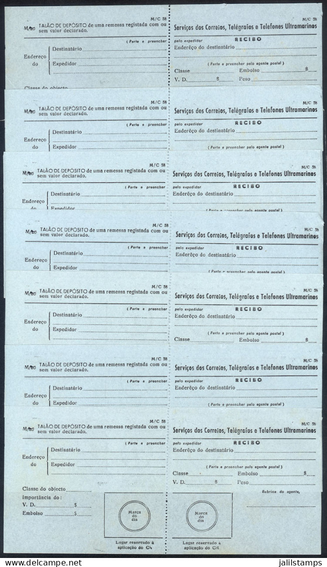 MOZAMBIQUE: 7 Old Forms (circa 1950) To Mail Registered Letters, Unused, Interesting Lot! - Non Classés