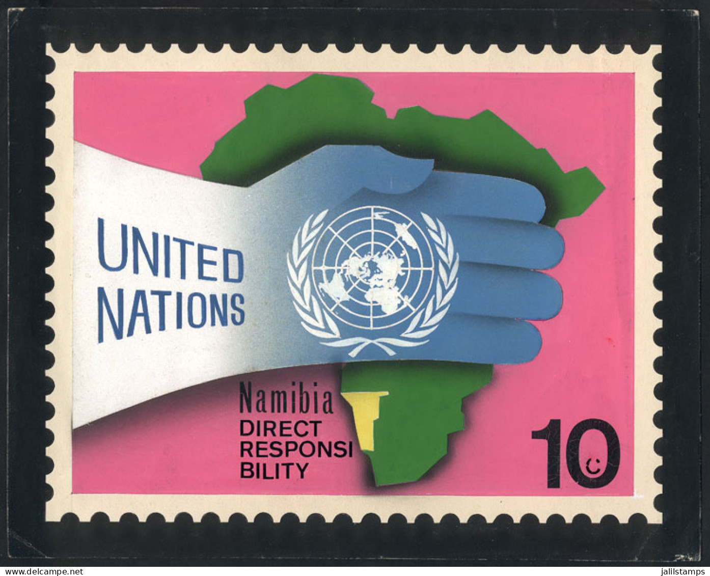 UNITED NATIONS: Sc.263, 1975 10c. Namibia (map Of Africa), Unadopted ORIGINAL ARTIST DESIGN (by A. Medina Medina, From U - Otros & Sin Clasificación