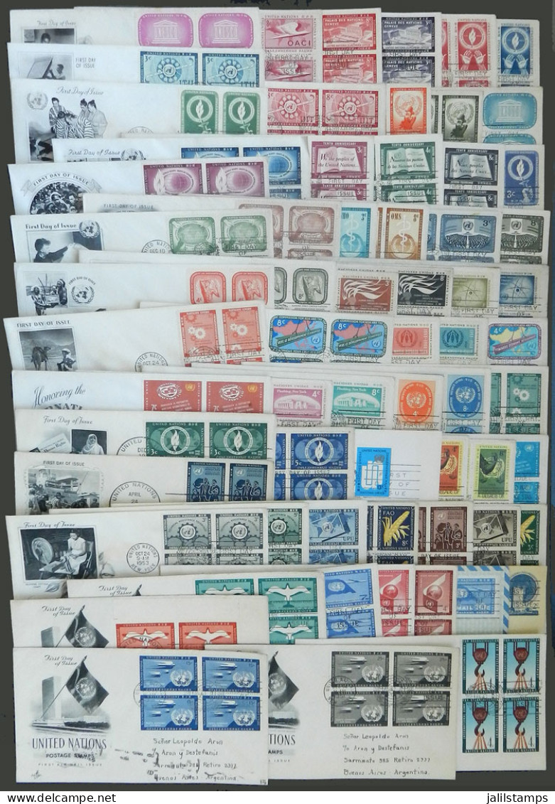 UNITED NATIONS: 65 FDC Covers Of Years 1952 To 1962, All With Blocks Of 4 Of Each Value, Including The Scarcest Sets, In - Otros & Sin Clasificación