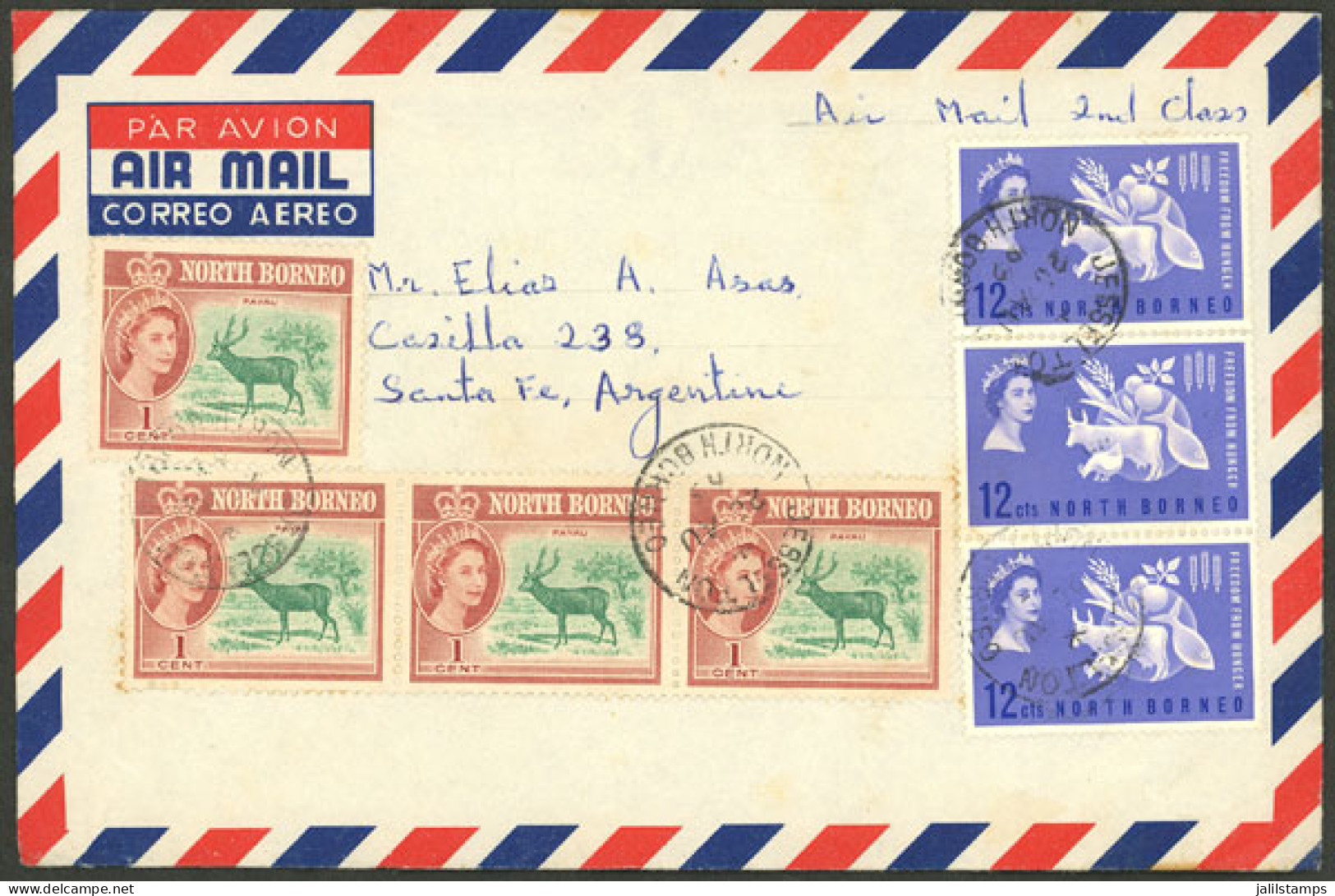NORTH BORNEO: Airmail Cover Sent To Argentina, Attractive Postage, VF Quality! - Borneo Septentrional (...-1963)