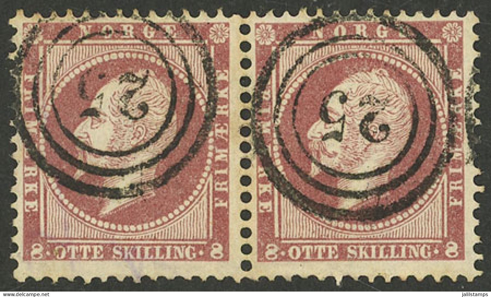 NORWAY: Sc.5, 1856/7 8s., Pair With Numeral "25" Cancel, Very Attractive!" - Sonstige & Ohne Zuordnung