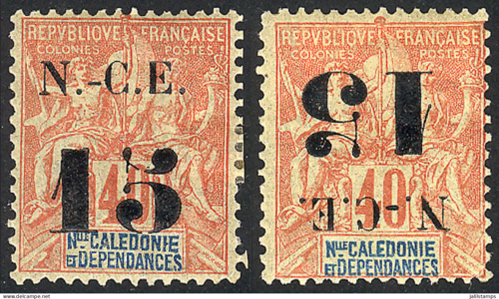 NEW CALEDONIA: Yvert 66, Normal Example + Stamp With INVERTED Overprint, VF! - Otros & Sin Clasificación