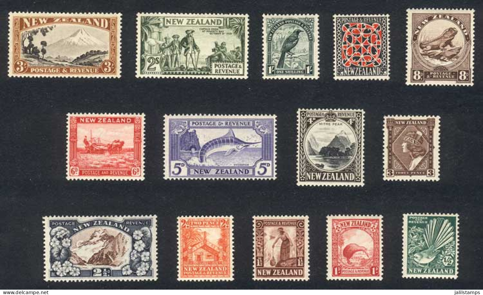 NEW ZEALAND: Yvert 193/206, Animals, Mountains, Etc., Complete Set Of 14 Values, Very Lightly Hinged, Excellent Quality! - Otros & Sin Clasificación