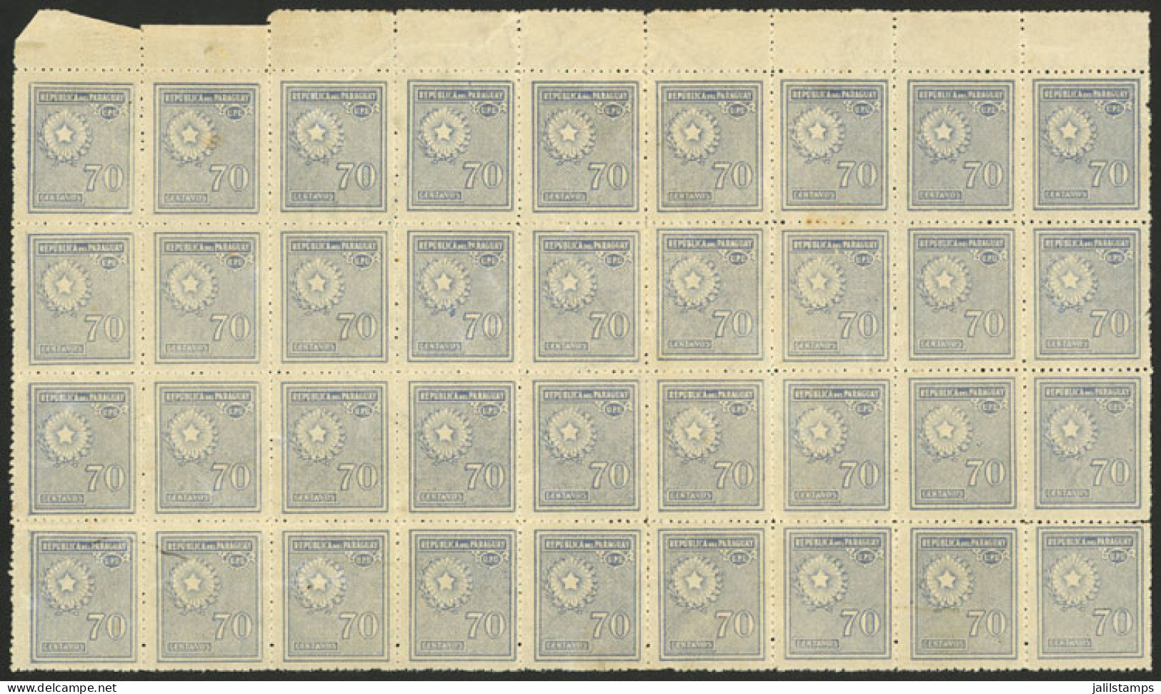 PARAGUAY: Sc.286, Large Block Of 36 MNH Stamps (3 Or 4 With Minor Defect, 13 WITH Gloria Bond Watermark, Almost Complete - Paraguay