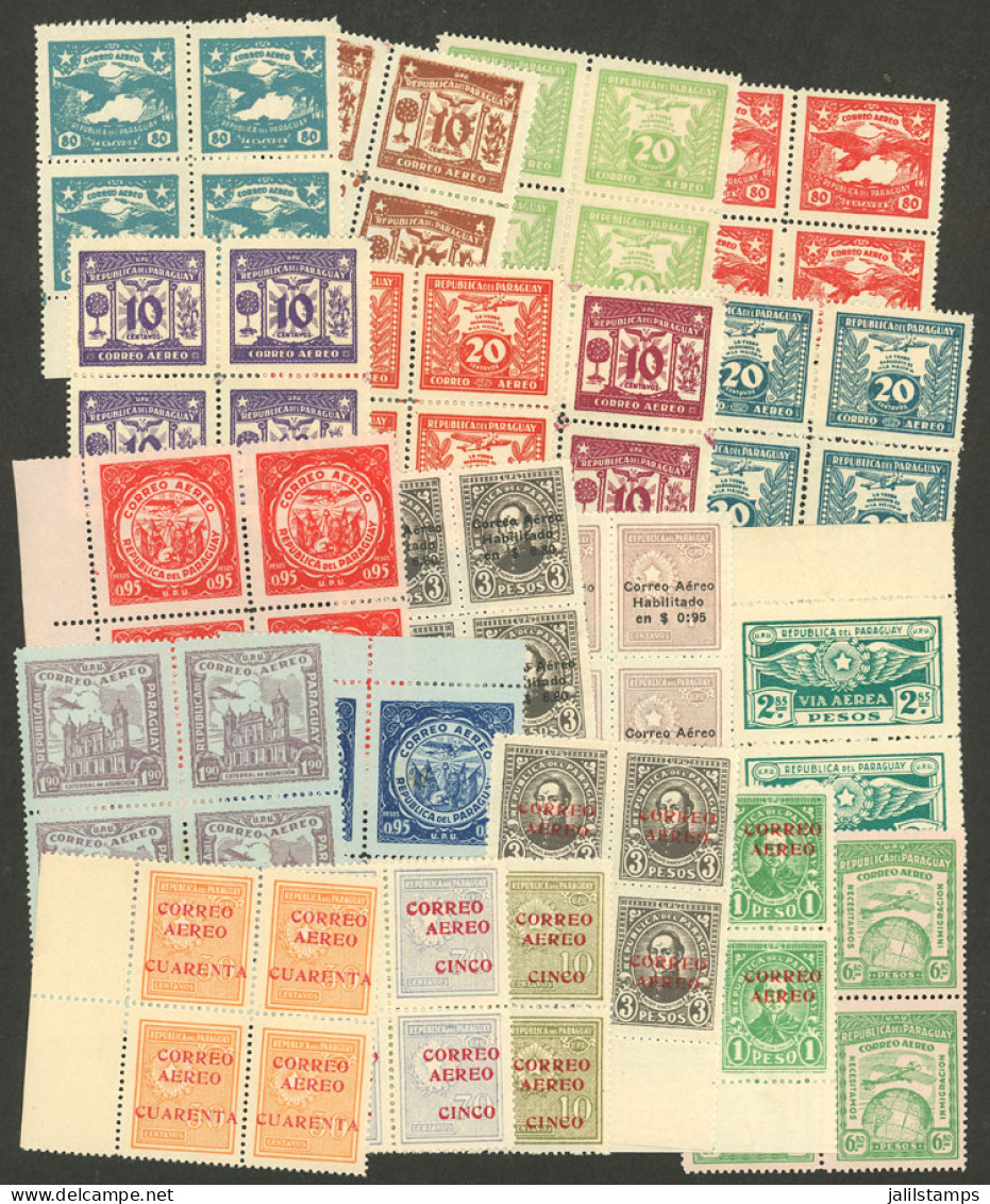 PARAGUAY: Over 50 Airmail Stamps In Mint Blocks Of 4, Including High Values And Some Variety, Very Fine General Quality, - Paraguay