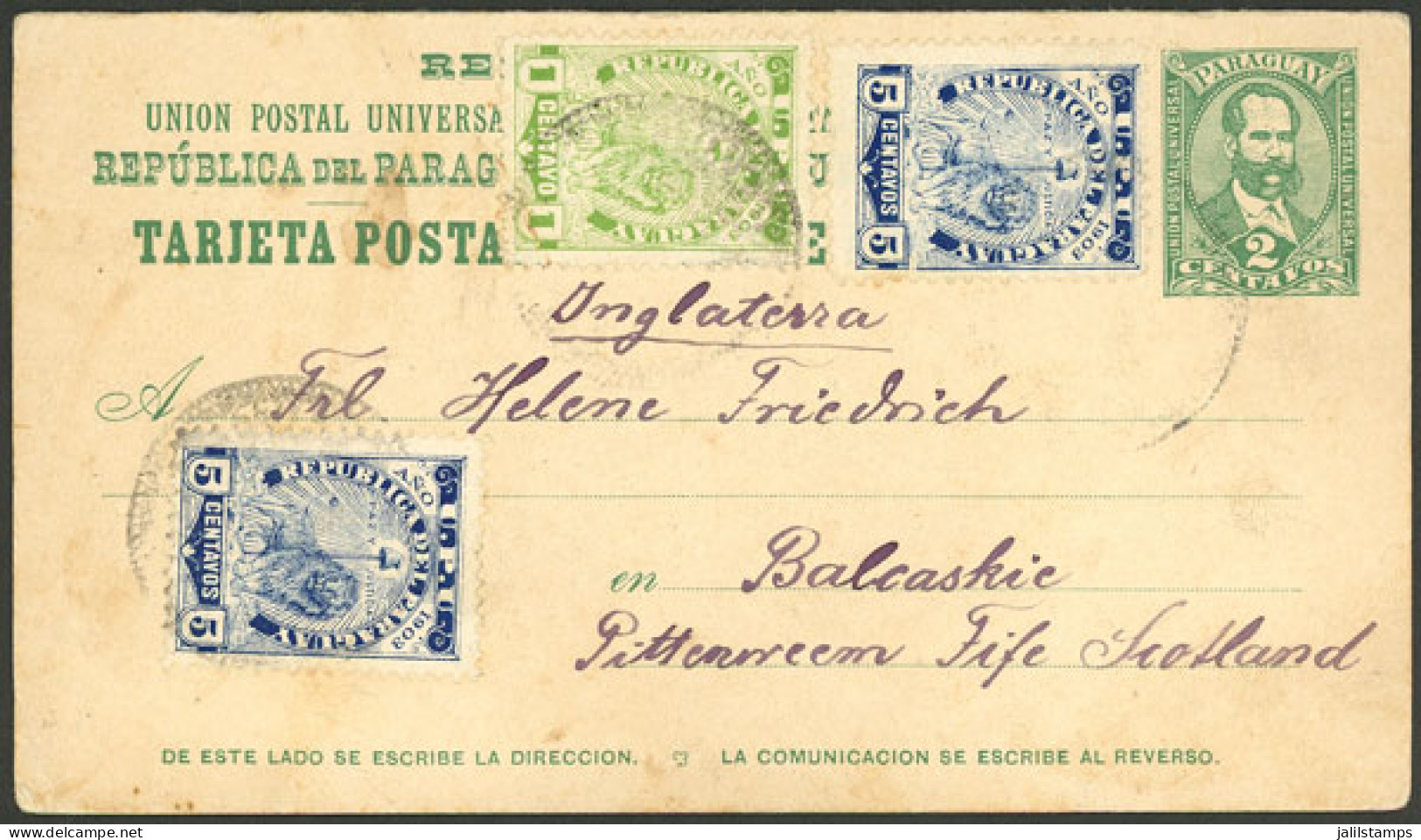 PARAGUAY: 12/AU/1904 VILLA ENCARNACIÓN - Netherlands, 2c. Postal Card + Additional Postage (total 13c.) With Interesting - Paraguay