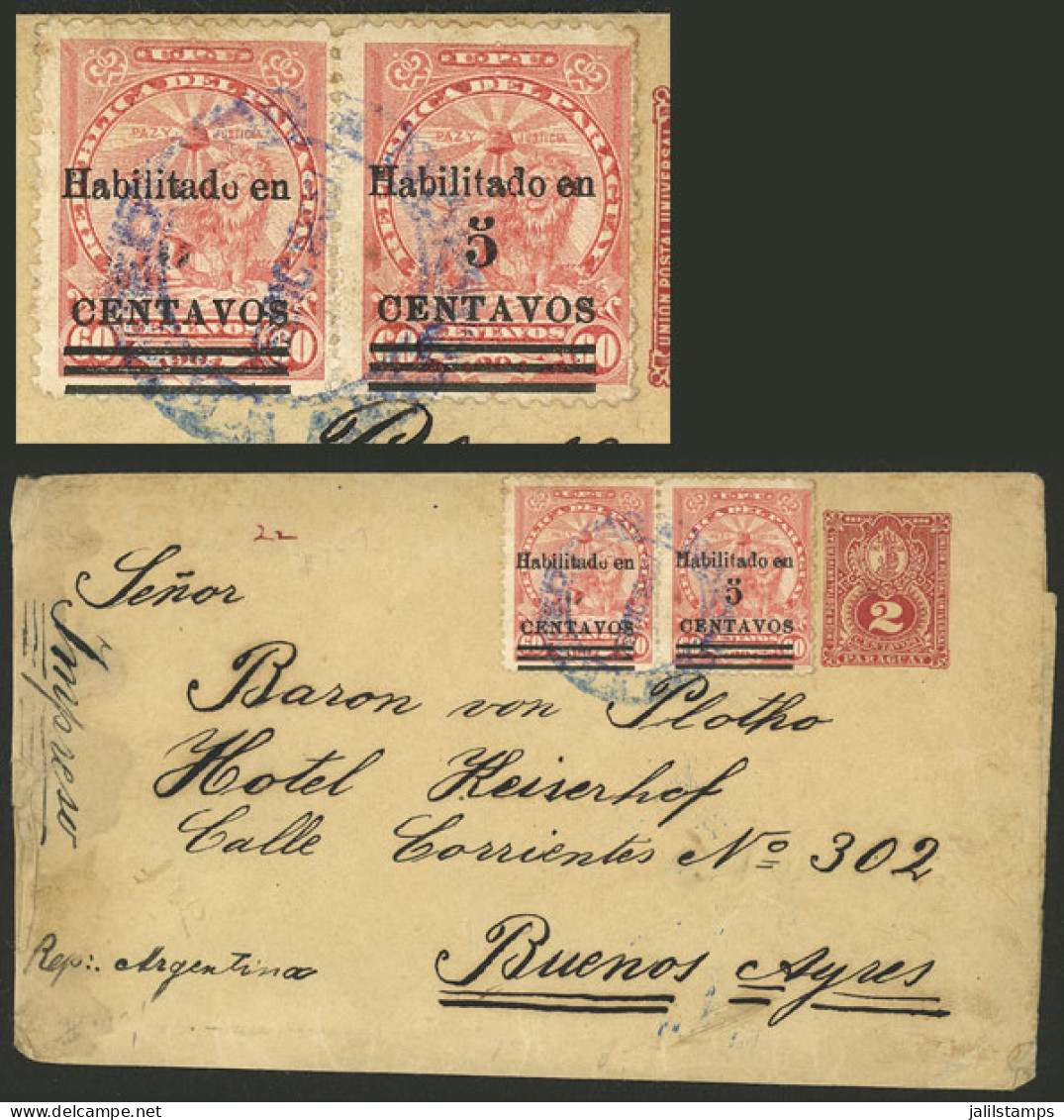 PARAGUAY: 2c. Wrapper + Additional 10c. (the Left Stamp With Variety "5 Almost Completely Omitted"), Sent From Asunción  - Paraguay