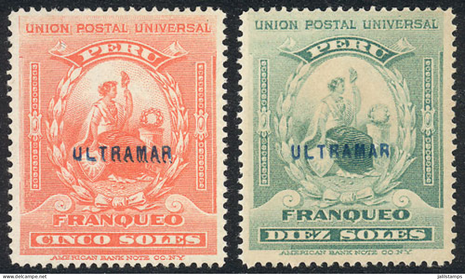 PERU: Scott 158/159, 1899 5S. And 10S., Both With Blue "ULTRAMAR" Overprint, Possibly From The Archive Of Specimens Sent - Perú