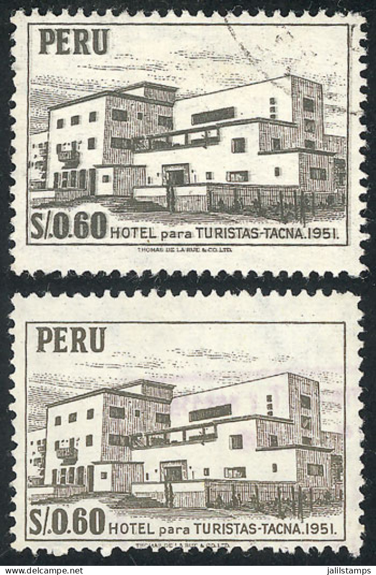 PERU: Sc.487, 1962 60c. Tourist Hotel In Tacna, With Variety: DOUBLE IMPRESSION, VF Quality, Along A Normal Example For  - Pérou