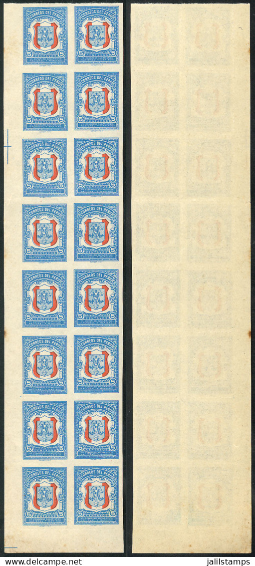 PERU: Sc.RA34, 1954 Postal Tax Of 5c. To Collect Funds For The Eucharistic Congress, Block Of 16 Containing 4 Pairs HORI - Perú