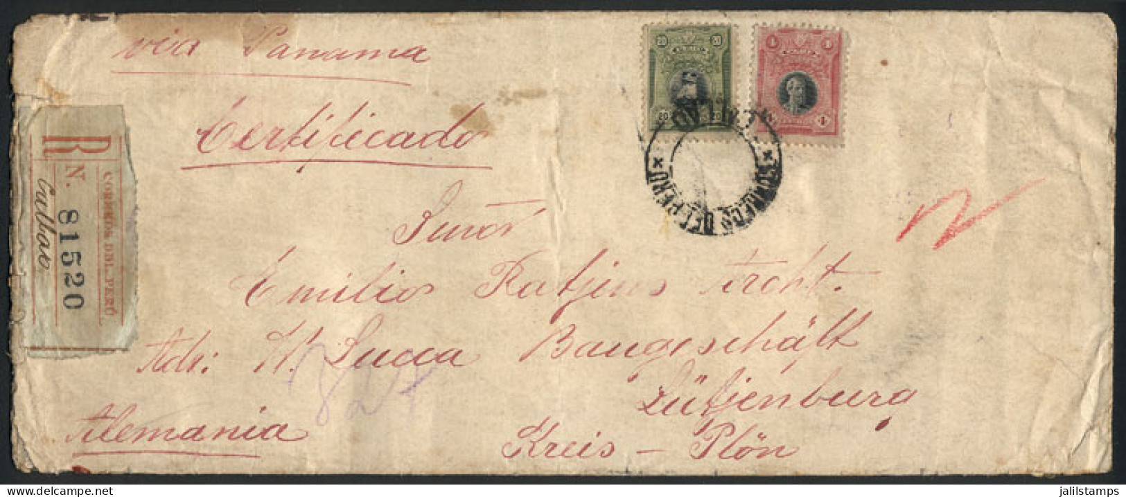 PERU: Registered Cover Sent From CALLAO To Germany In JUL/1920 Franked With 24c., With Panamá Transit And Arrival Backst - Perú