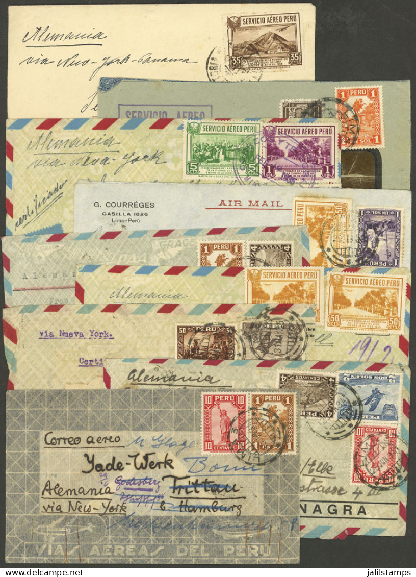 PERU: 9 Airmail Covers (several Registered) Sent To Germany Between 1933/1935, Via New York (PANAGRA), In General Of Fin - Pérou