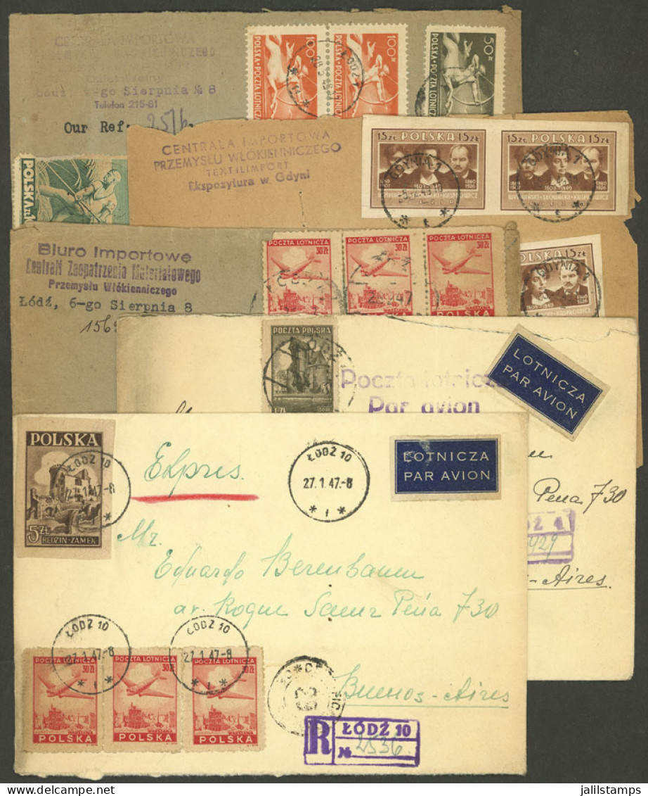 POLAND: 5 Covers Sent To Argentina Between 1944 And 1949, 4 Registered And 3 Airmail, Nice Frankings, Very Nice Lot. IMP - Otros & Sin Clasificación