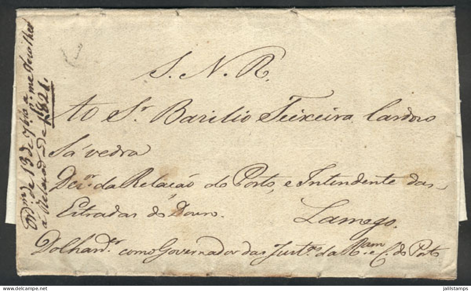 PORTUGAL: Folded Cover Mailed By The National Service From Porto To Lamego On 13/SE/1821, Excellent Quality! - Otros & Sin Clasificación