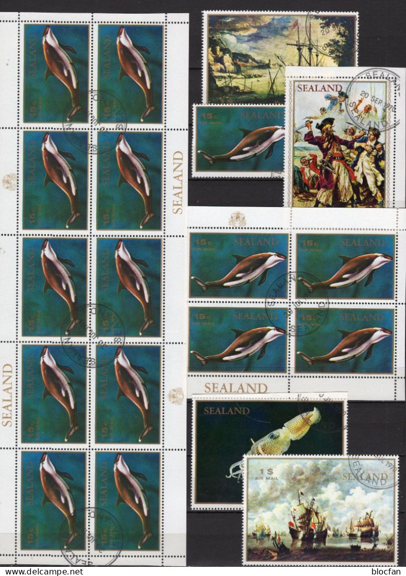 Fische 1970 Isle Sealand Set 39/3,4-Block+KB O 72€ Regional-Sets UK Gemälde See-Fahrer Pirat Bloc Sheet Bf Great Britain - Dolphins