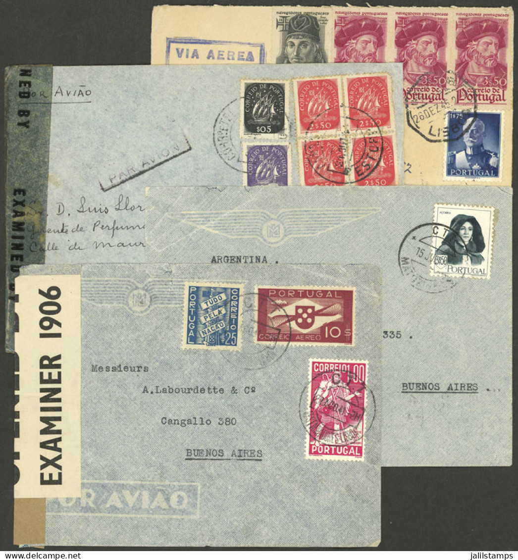 PORTUGAL: 4 Airmail Covers Sent To Argentina Between 1941 And 1947, All With Attractive Postages, 2 Are Censored, Very F - Otros & Sin Clasificación