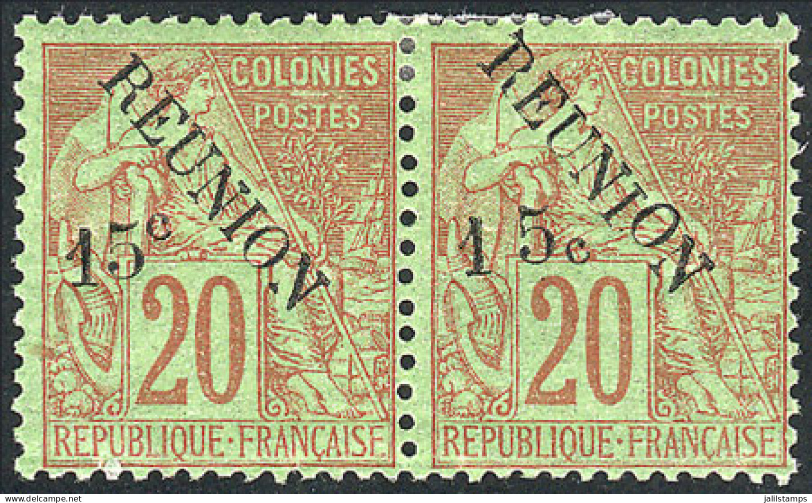 REUNION: Yv.30, Pair With VARIETY: The "1" Of The Overprint With Downward Shift, VF Quality!" - Autres & Non Classés