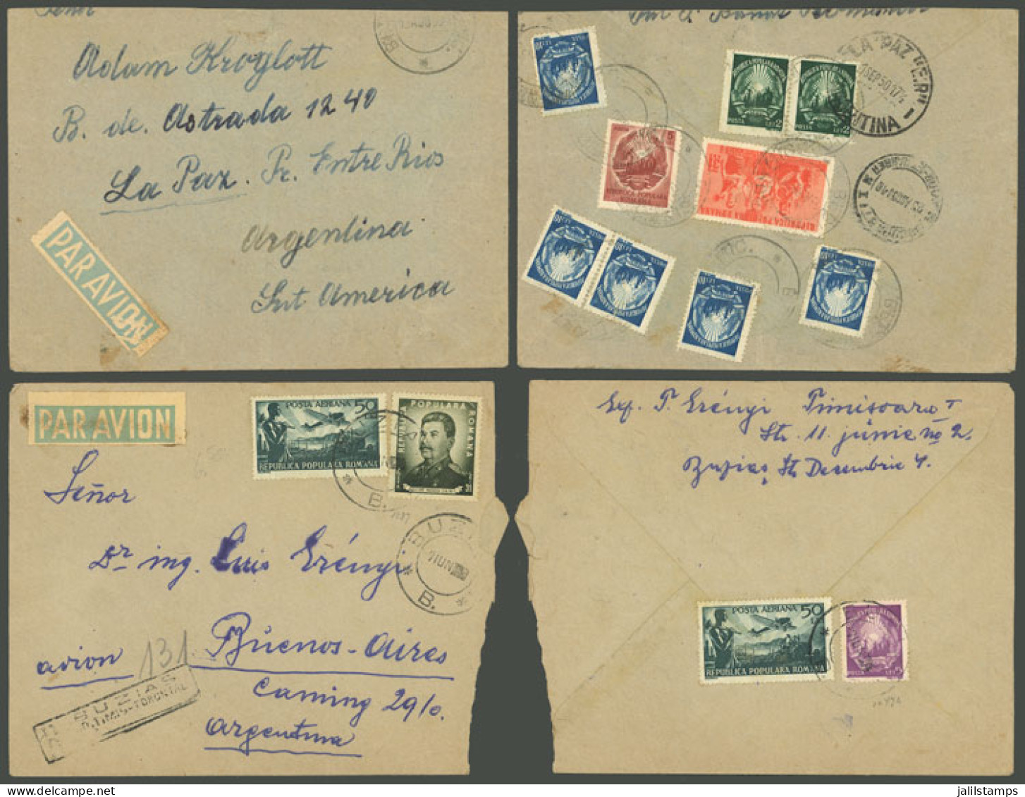 ROMANIA: 2 Airmail Covers Sent To Argentina In 1950, With Minor Defect But Very Attractive! - Otros & Sin Clasificación