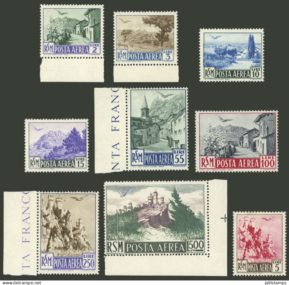 SAN MARINO: Yvert 74/82, 1950 Complete Set Of 9 MNH Values, Excellent Quality! - Autres & Non Classés