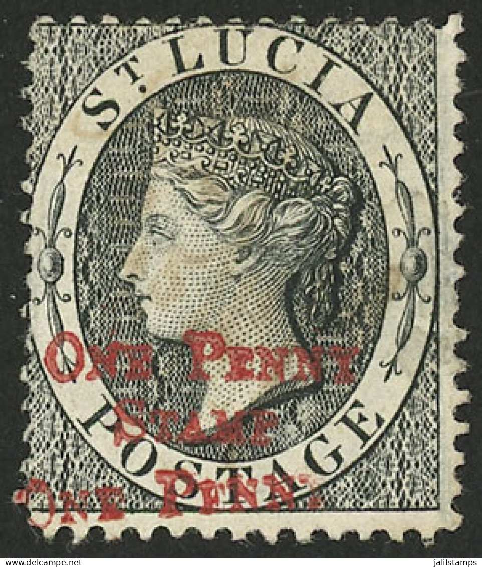 SAINT LUCIA: Yvert 1, 1881/2 1p. With DOUBLE OVERPRINT Variety, Very Fine Quality! - St.Lucia (...-1978)
