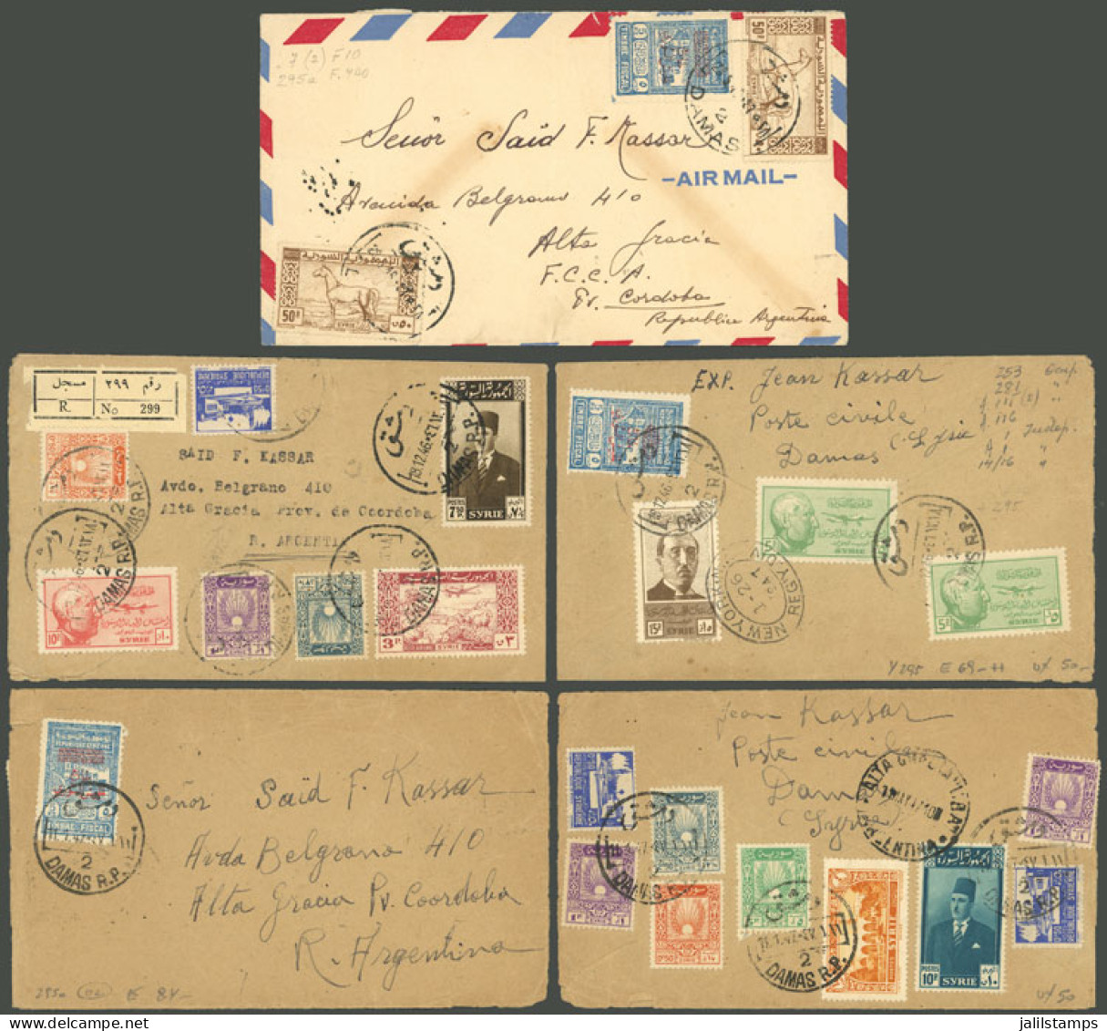 SYRIA: 3 Covers Sent To Argentina In 1946/7, Attractive Frankings, Nice Lot! - Syrie
