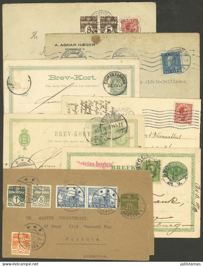 SWEDEN: 7 Covers, Postal Stationeries Etc. Used Between 1887 And 1937, Including A 5o. Wrapper Sent To Argentina With Ad - Autres & Non Classés