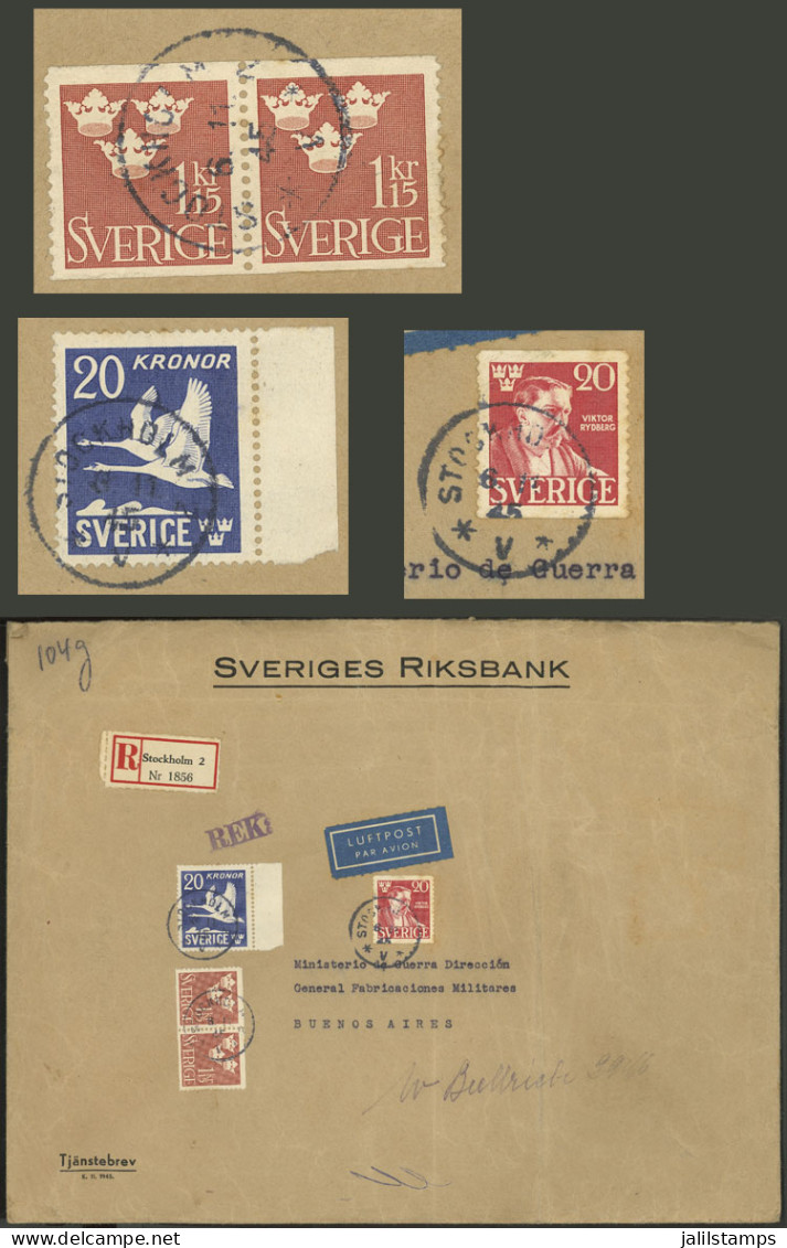 SWEDEN: Registered Cover Sent From Stockholm To Argentina On 6/NO/1945 With Large Postage Of 22.50Kr., Transit Backstamp - Altri & Non Classificati