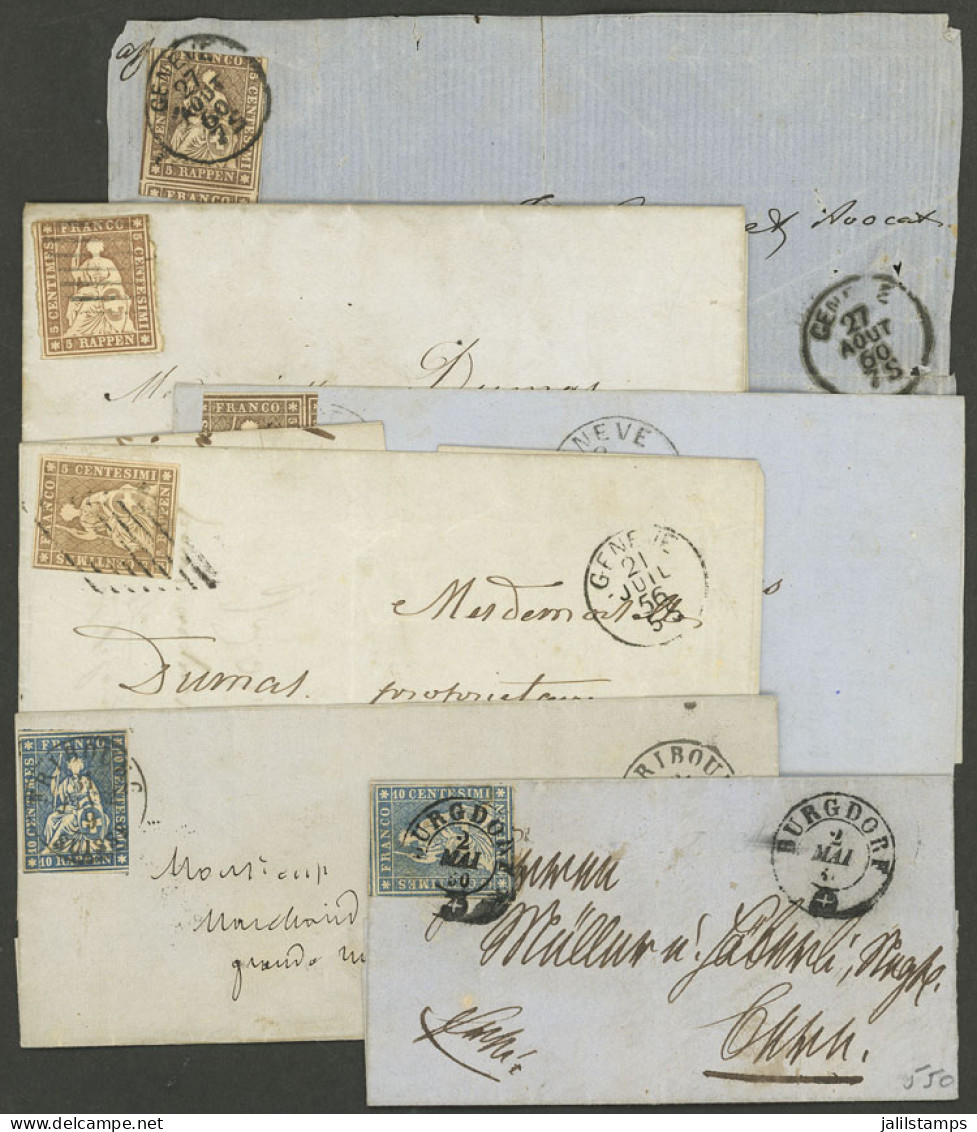 SWITZERLAND: 1856/1863: 5 Entire Letters Or Folded Covers + 1 Cover Front Franked With 5r. Or 10r., Varied Cancels, Nice - Autres & Non Classés