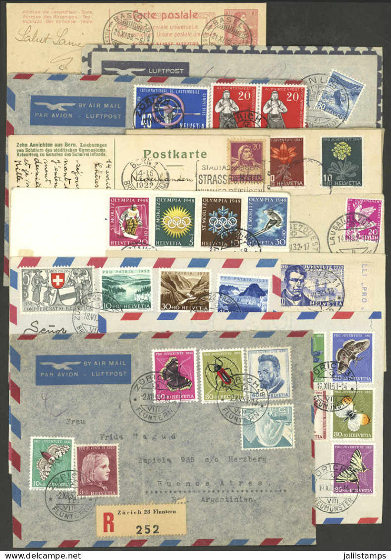 SWITZERLAND: 11 Covers, Cards Etc. Of The Years 1908 To 1955, There Are Attractive Frankings, Some With Small Defects, M - Other & Unclassified