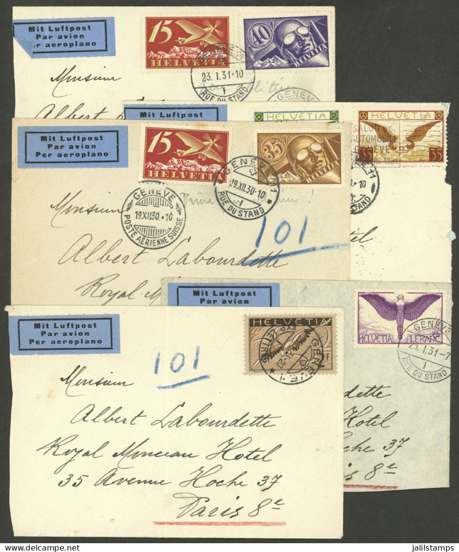 SWITZERLAND: 5 Covers (all Trimmed In Part, Smaller Size Than Original) Sent To Paris Between 1930 And 1931 With Attract - Autres & Non Classés