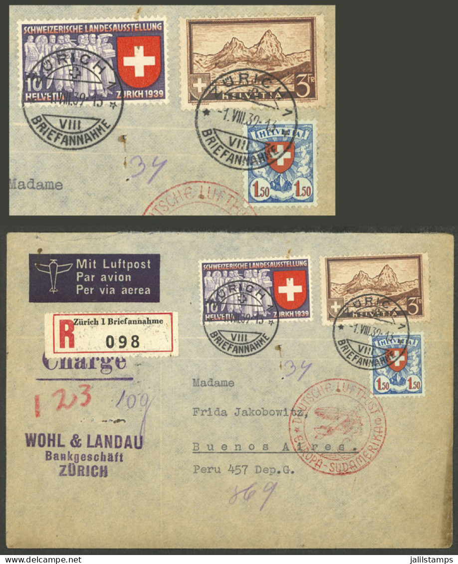 SWITZERLAND: 1/AU/1939 Zürich - Argentina, Registered Airmail Cover Sent By Germany DLH Franked With 4.60Fr. (including  - Otros & Sin Clasificación