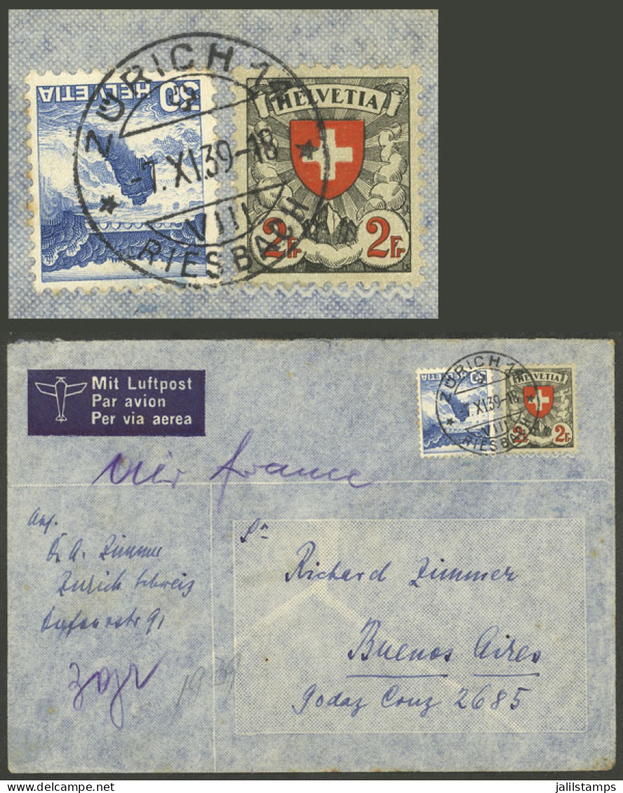 SWITZERLAND: 7/NO/1939 Zürich - Argentina, Airmail Cover By Air France Franked With 2.30 Fr. Including Sc.203a (1933 2Fr - Altri & Non Classificati