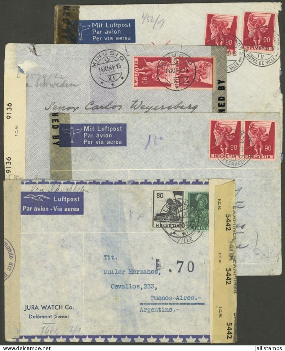 SWITZERLAND: CENSORED: 4 Airmail Covers Sent To Argentina In 1943 And 1944, All With Double Or Triple Censor Label Inclu - Autres & Non Classés