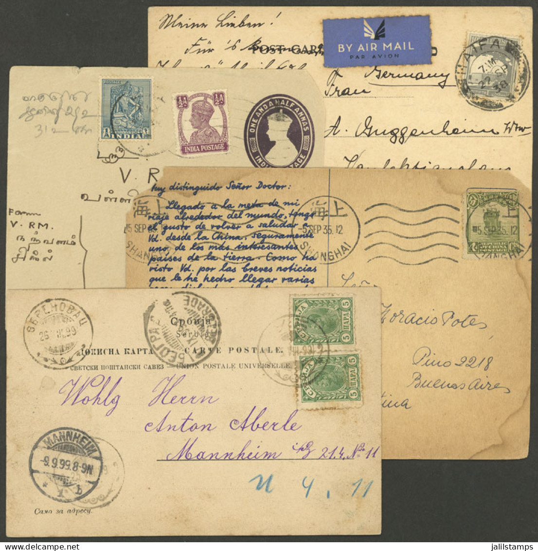 WORLDWIDE: 4 Covers, Cards Etc. Used Between 1899 And 1950: Card Of Serbia To Germany In 1899, "Dear Doctor" Card Of Chi - Lots & Kiloware (mixtures) - Max. 999 Stamps