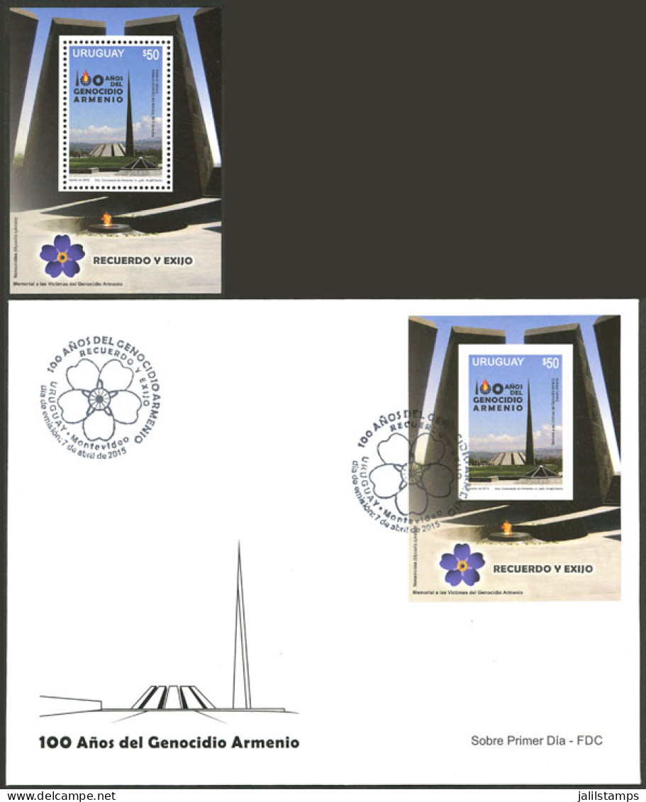 URUGUAY: Yvert 105, 2015 Armenian Genocide, MNH Souvenir Sheet + Another S.sheet On FDC Cover, Excellent Quality! - Uruguay