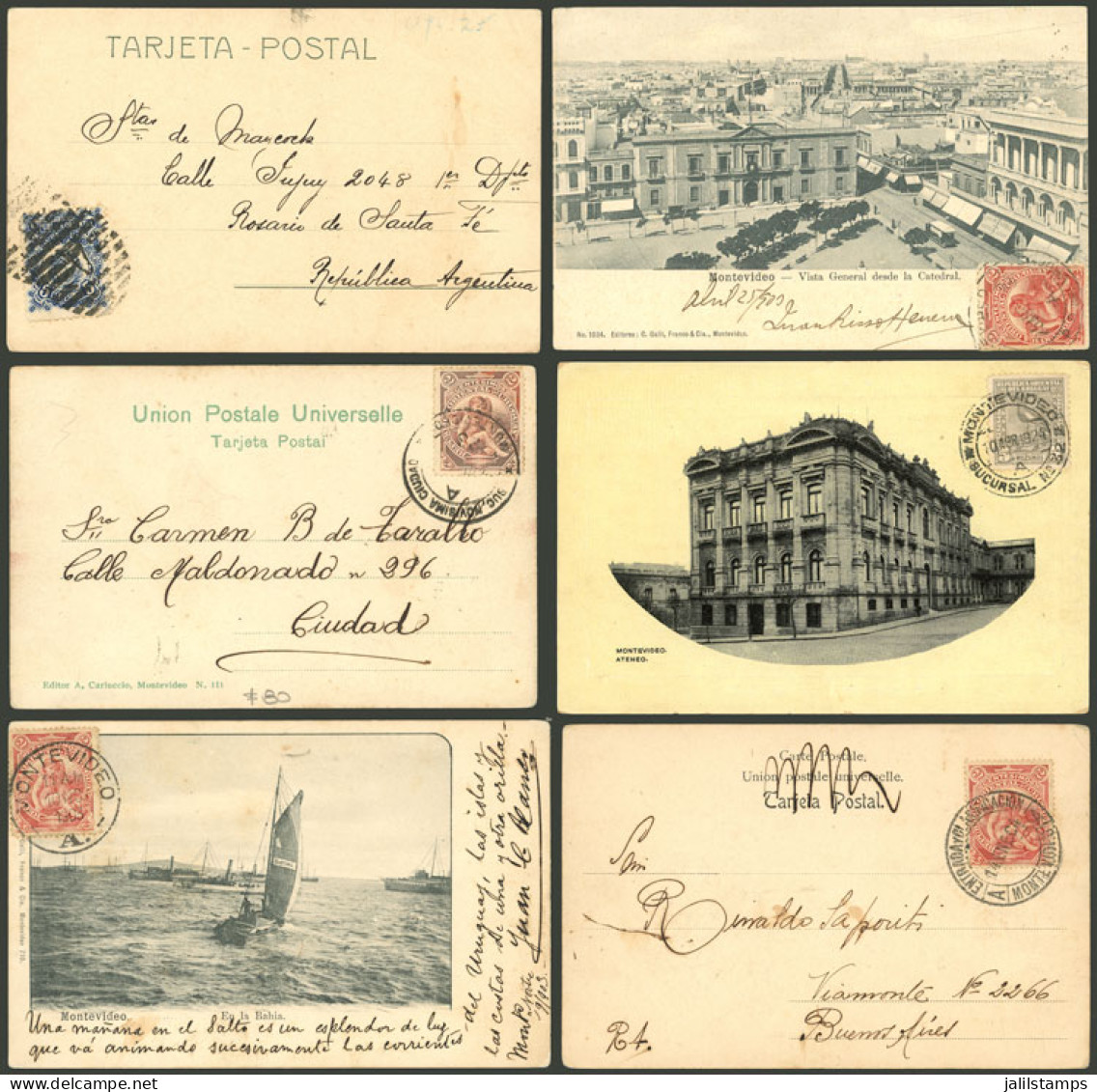 URUGUAY: MONTEVIDEO CANCELS: Over 120 Postcards Used Between Circa 1902 And 1935, All With Attractive Postal Markings An - Uruguay