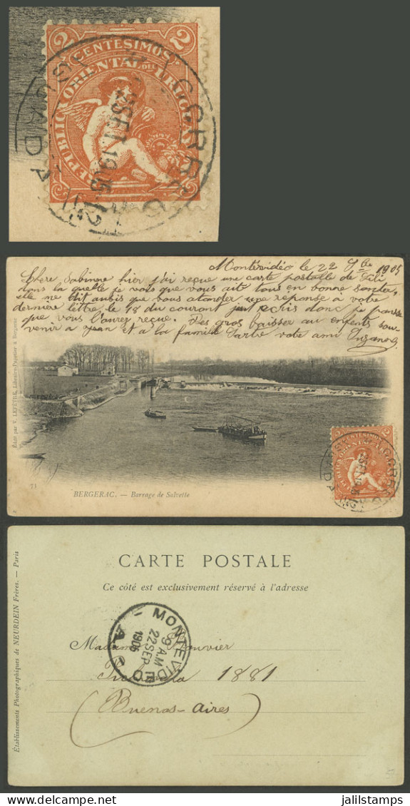 URUGUAY: Postcard Sent From Montevideo To Buenos Aires On 22/SE/1905 Franked With 2c. Cancelled "A-12 AGUADA", Very Fine - Uruguay