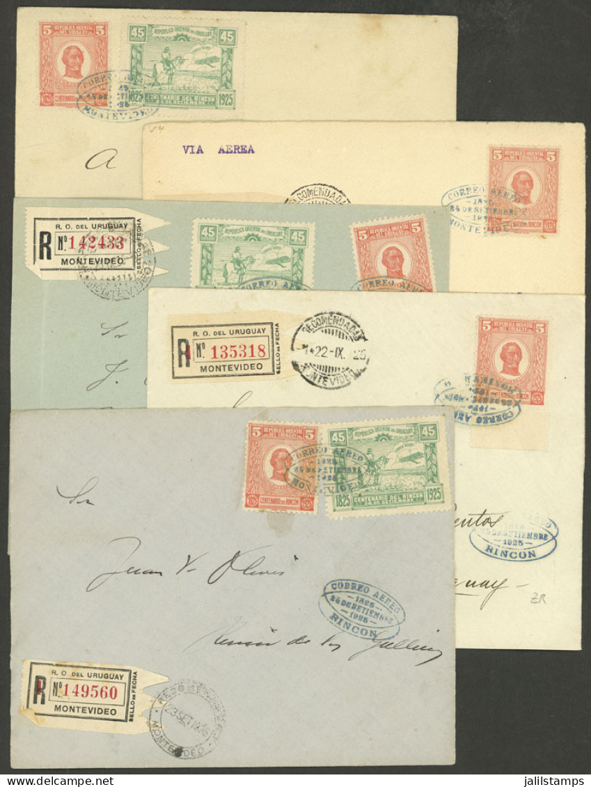 URUGUAY: 24/SE/1925 Montevideo - Rincón Flight, 5 Covers Franked With Sc.C9, Very Fine Quality! IMPORTANT: Please View A - Uruguay