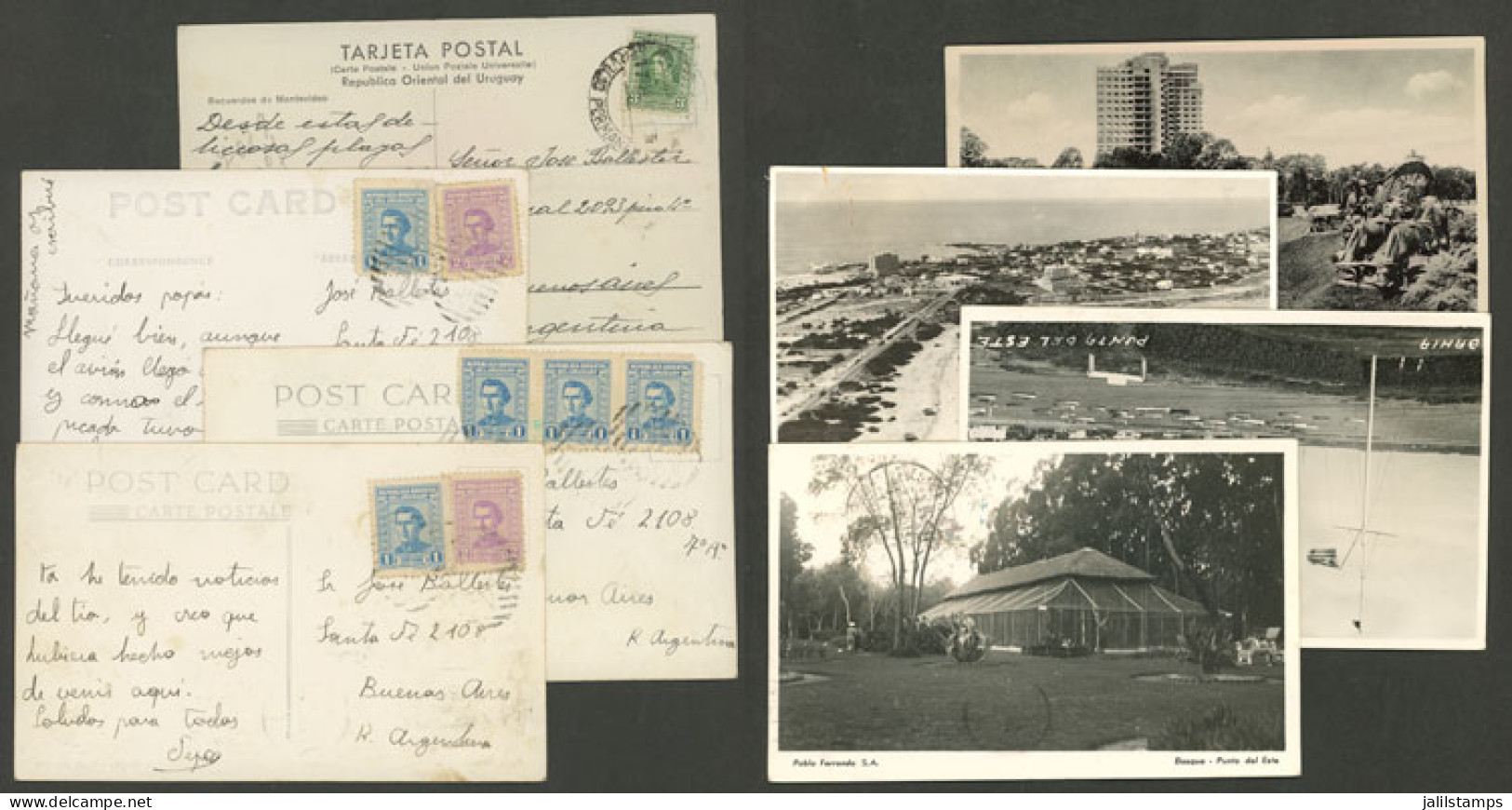 URUGUAY: 3 Postcards Sent From PUNTA DEL ESTE To Buenos Aires In FE/1943, All With Very Good Views Of The Beach, Franked - Uruguay