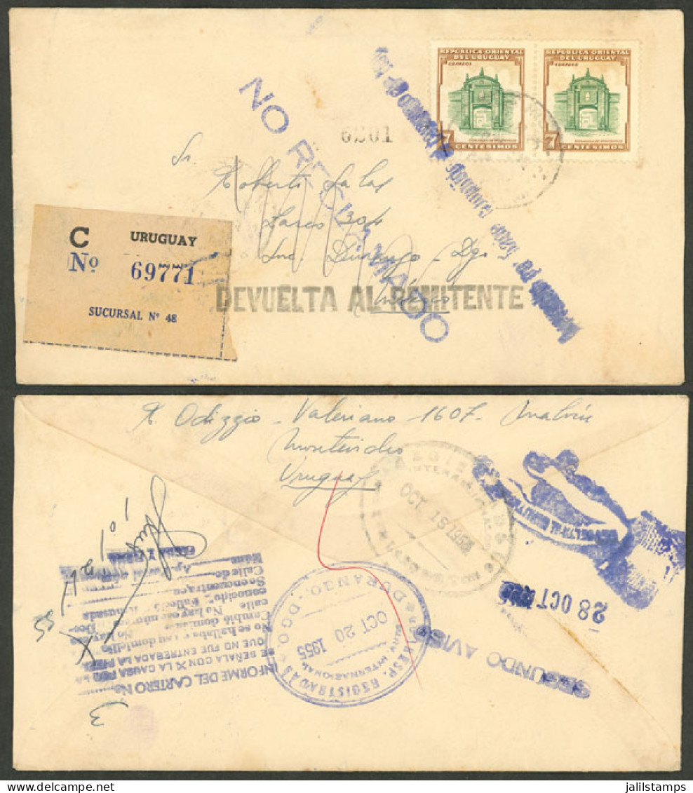 URUGUAY: Registered Cover Sent From Montevideo To Mexico In 1955 And Returned To Sender With Attractive Marks, VF Qualit - Uruguay