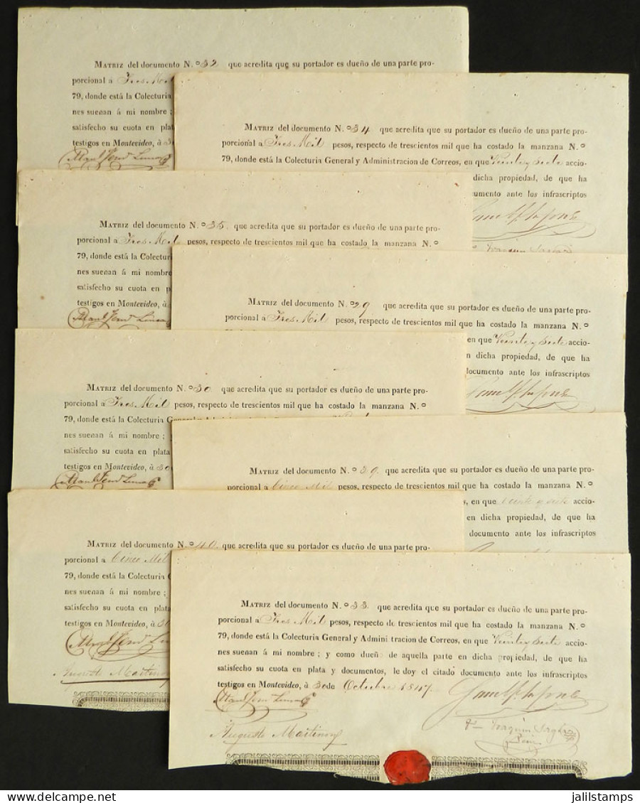 URUGUAY: 14 Similar Receipts (some With A Different Total In Pesos) Of The Year 1847: "Matriz Del Documento Nº... Que Ac - Sin Clasificación