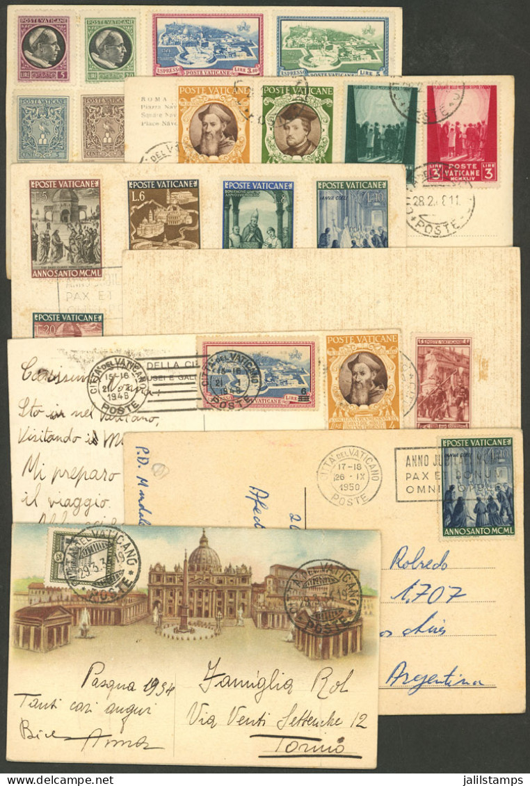 VATICAN: 7 Postcards Of Years 1934 To 1950, 3 Used And Others With Nice Stamps Cancelled To Order, Nice Lot! IMPORTANT:  - Altri & Non Classificati