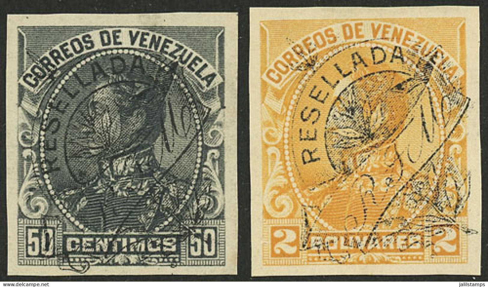 VENEZUELA: Sc.153 + 155, 1900 50c And 2B. "Resellada", Both Imperforate, Mint Without Gum, VF!" - Venezuela