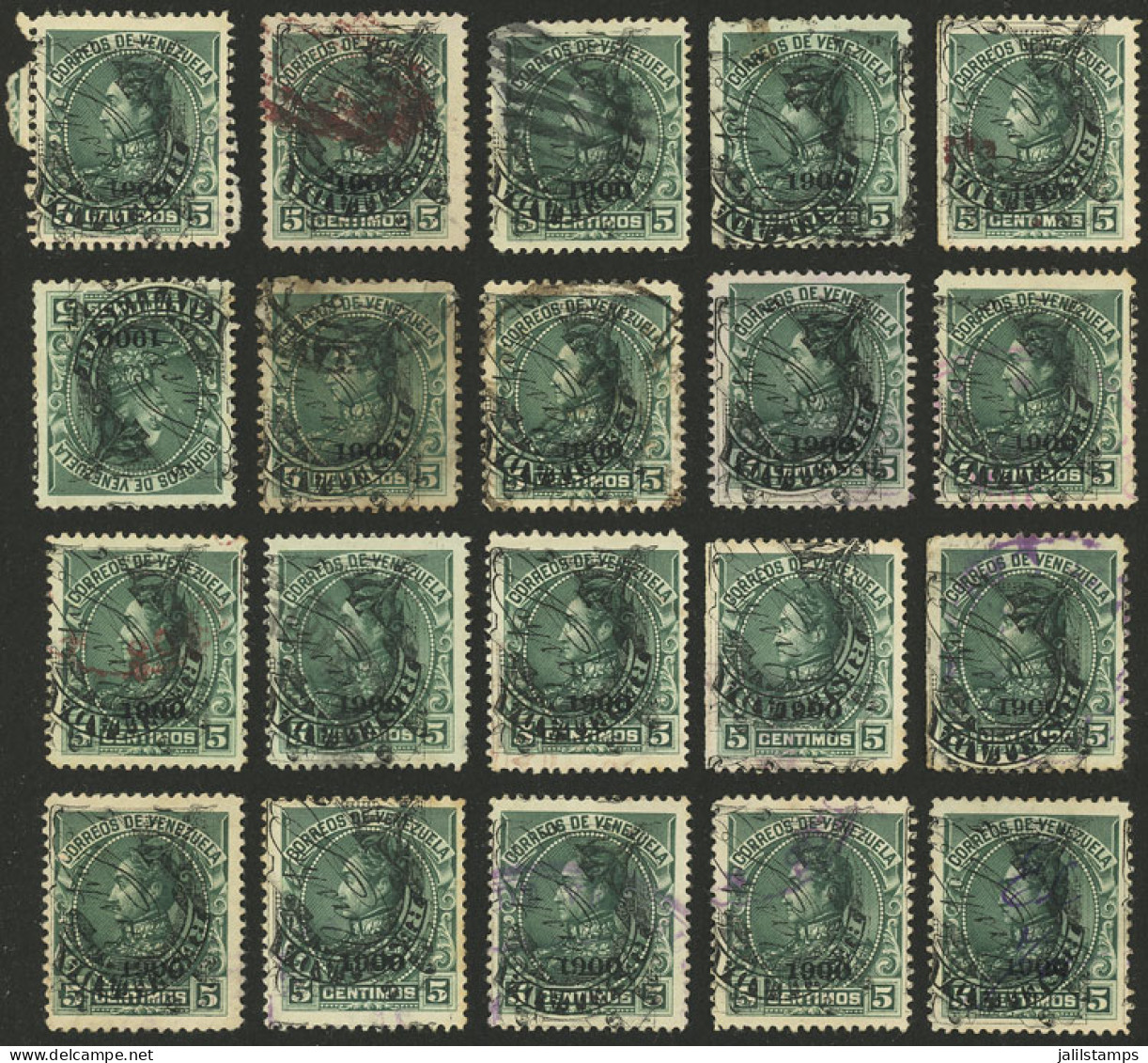 VENEZUELA: Sc.161a, 1900 5c. Green With "1900" Overprint And An INVERTED "Resellada" Ovpt., Very Fine General Quality!" - Venezuela