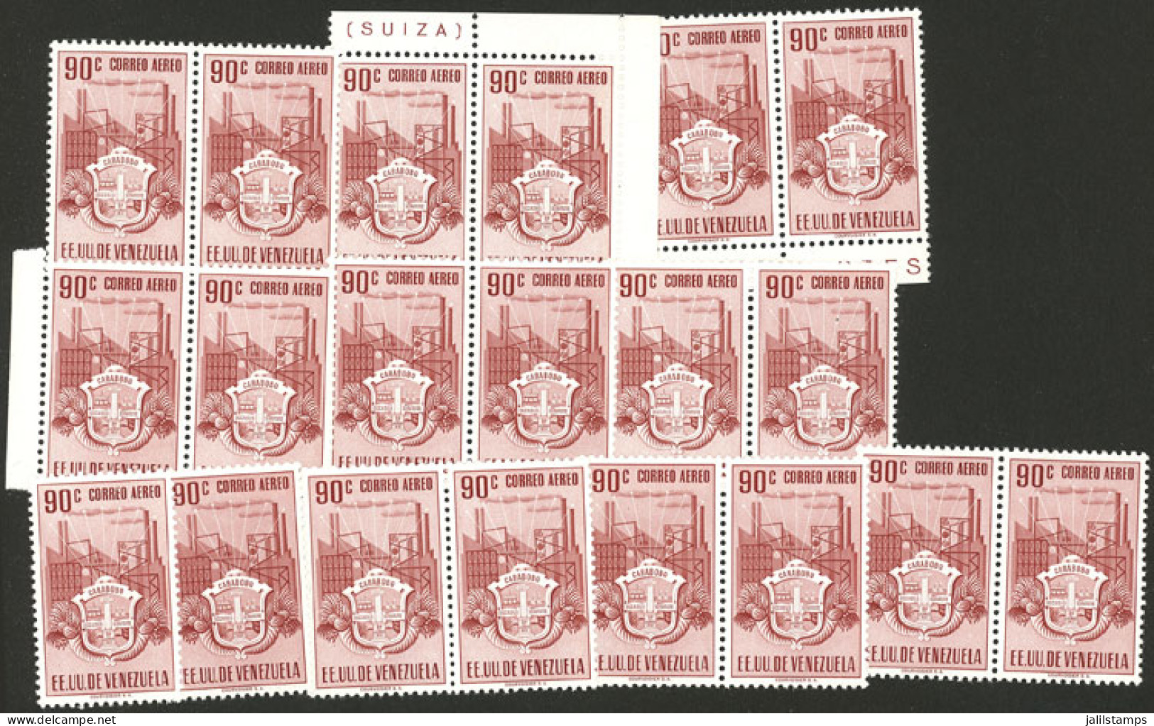 VENEZUELA: Yvert 345, 1951 Coat Of Arms Of Carabobo 90c., High Value Of The Set, 20 MNH Examples, Excellent Quality! - Venezuela