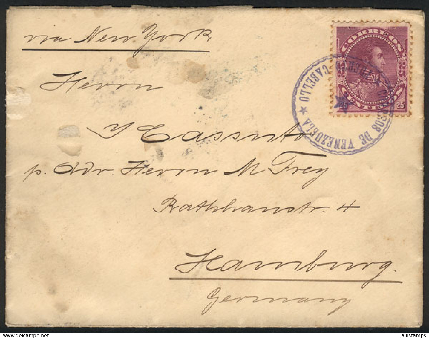 VENEZUELA: Cover Sent From PUERTO CABELLO To Hamburg On 9/DE/1893, Franked By Sc.125, Very Nice Postmark, VF Quality! - Venezuela